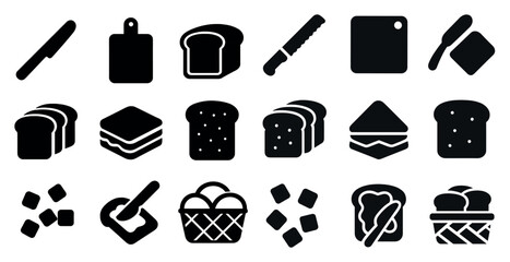 Poster - Bread and bakery solid icons set – flat, filled, baking and sandwich essentials