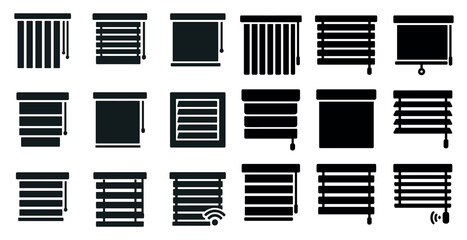 Poster - Window blinds silhouette icons set – solid, filled, window covering designs