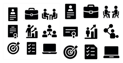 Poster - Business and office solid icons set – career, corporate, workplace graphics