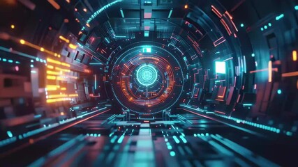 Poster - Futuristic tunnel with glowing lights and abstract technology elements in vibrant colors, futuristic form able background
