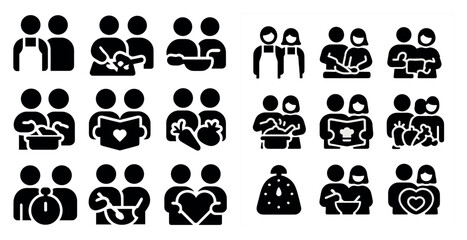 Poster - Community and care silhouette icons set – solidarity, support, unity graphics