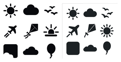 Poster - Weather and travel silhouette icons set – flat, solid, sky and vacation symbols