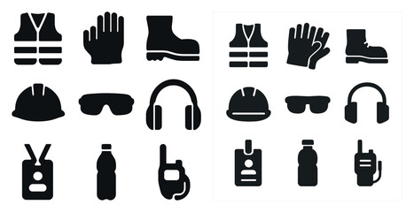Poster - Construction and safety solid icons set – filled, equipment and protective gear symbols