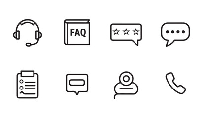 Poster - Collection of eight black outline icons for communication and support services vector