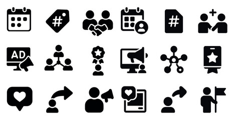 Poster - Business and communication icons set – solid, filled, marketing and networking symbols