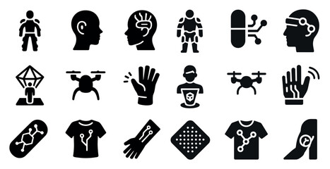 Poster - Technology and ai silhouette icons set – filled, solid, digital innovation symbols