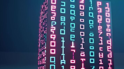 Aufkleber - Cube displays glowing binary code in a minimal cartoony technology style, Cube with binary code Minimal cartoony technology metaphor 3D render