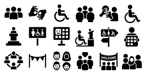 Poster - Accessibility and inclusion icons set – solid, filled, universal design symbols