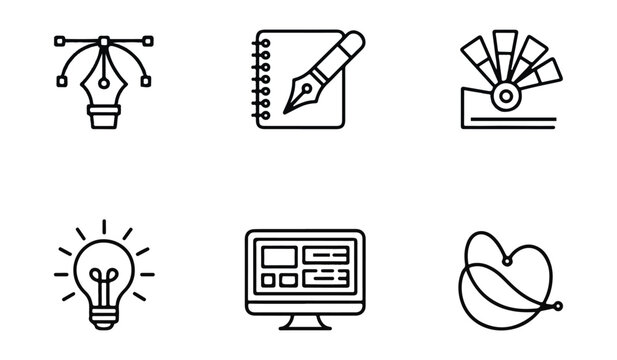 Graphic design icons pen notebook color palette lightbulb computer and leaf vector