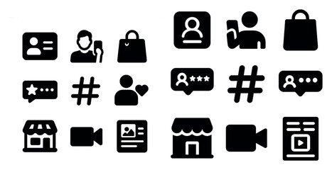 Poster - Social media and communication solid icons set – filled, messaging, networking tools