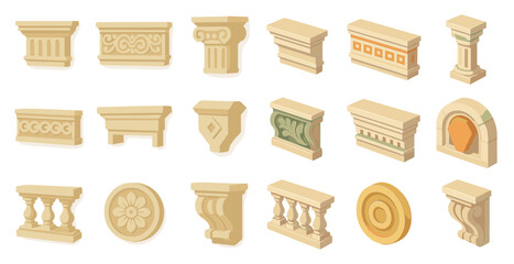 Poster - Ancient architecture 3d icons set – classical, historical, building elements