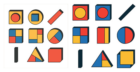 Poster - Geometric silhouette icons set – simple, abstract, colorful shapes for design