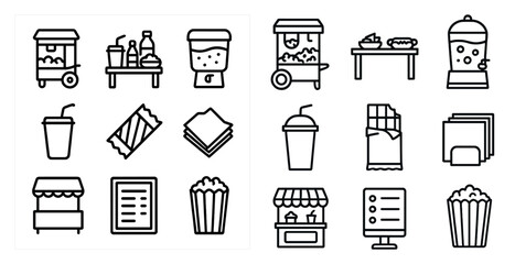 Poster - Food and drink outline icons set – snack, dining, refreshment symbols