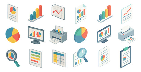 Poster - Business analytics icons set – isometric, data, charts and graphs visuals