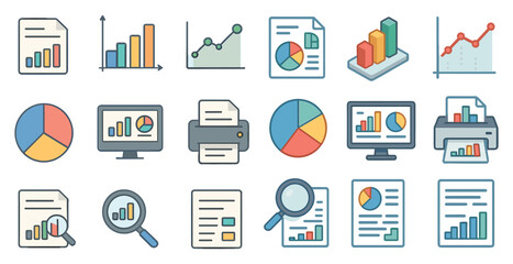 Poster - Data analysis and statistics icons set – flat, outline, analytics and visualization tools