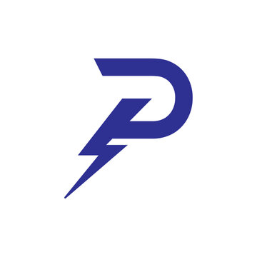 Blue letter P logo power bolt sign template