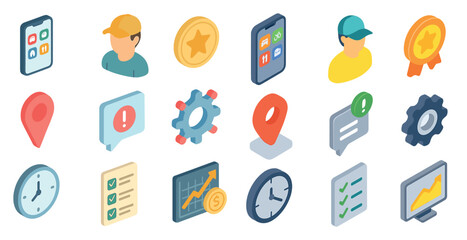 Poster - Communication and technology icons set – isometric, tech, digital media graphics