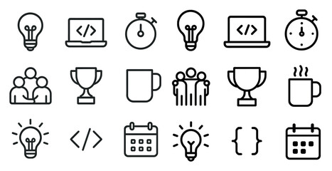 Poster - Business and office outline icons set – linear, line art, corporate symbols