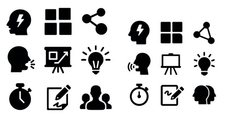 Poster - Business and communication solid icons set – filled, corporate, interaction symbols