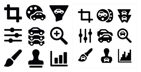 Poster - Photo editing solid icons set – tools, adjustment, and retouching symbols