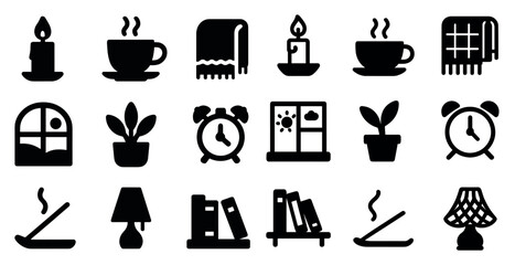 Poster - Home and lifestyle solid icons set – filled, daily, relaxation symbols