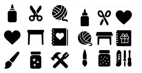 Poster - Arts and crafts solid icons set – filled, hobby and diy symbols collection