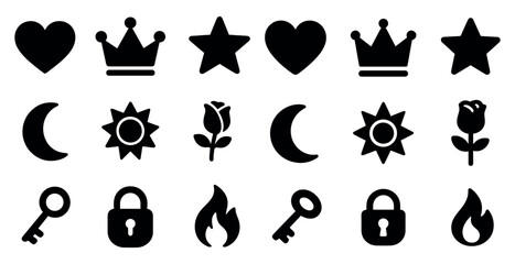 Poster - Classic silhouette icons set for love, nature, and security symbols