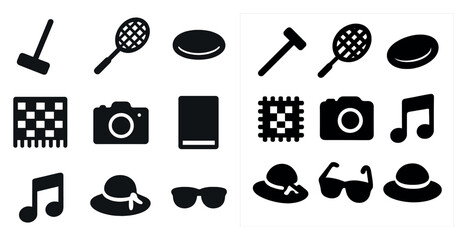 Poster - Leisure and recreation icons set – solid, silhouette, lifestyle and hobby symbols