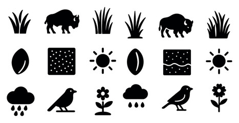 Poster - Nature and wildlife silhouette icons set – flora, fauna, outdoor symbols