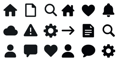 Poster - Basic interface solid icons set – filled, essential ui and web design symbols