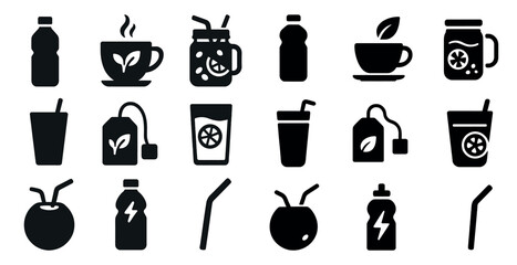 Poster - Beverage and drink solid icons set – filled, silhouette, refreshment symbols