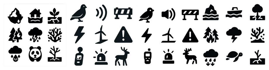 Poster - Nature and environment solid icons set – silhouette, filled, eco-friendly symbols