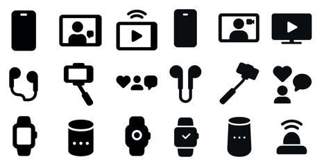 Poster - Communication silhouette icons set – solid, chat, messaging symbols