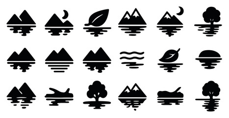 Poster - Nature and environment silhouette icons set – solid, outline, eco symbols