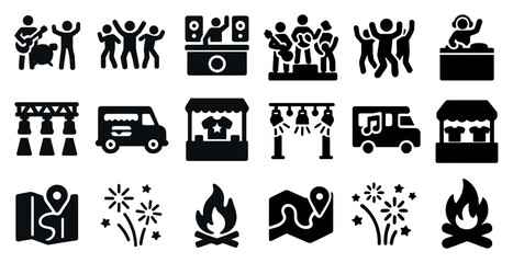 Poster - Music and festival solid icons set – silhouette, outline, event celebration symbols