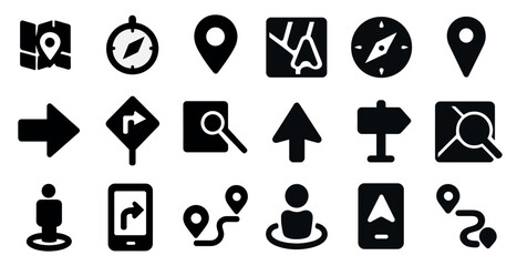 Poster - Navigation solid icons set – flat, filled, map and direction symbols