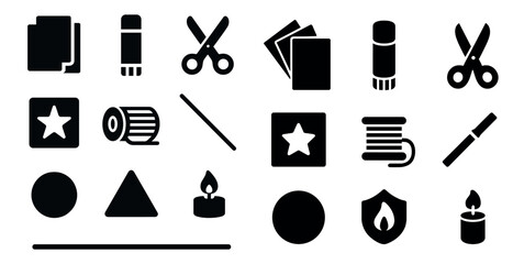 Poster - Office supplies solid icons set – filled, stationery, work essentials symbols