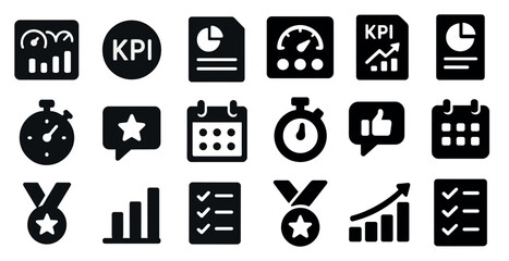 Poster - Performance tracking solid icons set – analytics, metrics, business symbols