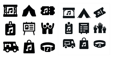 Poster - Music festival outline icons set – concert, event, party planning graphics