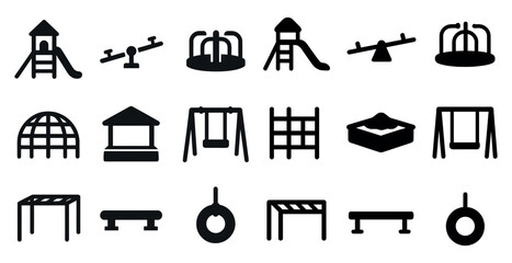 Poster - Playground silhouette icons set – solid, filled, recreation and play equipment symbols