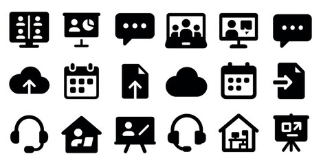 Poster - Business communication solid icons set – silhouette, filled, corporate symbols