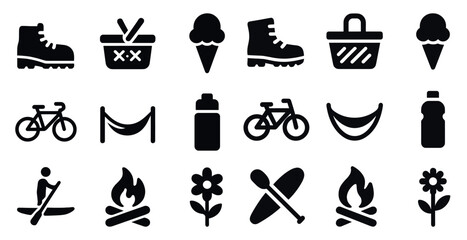 Poster - Camping and outdoor solid icons set – adventure, filled, hiking and nature symbols