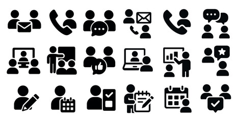 Poster - Business communication icons set – solid, filled, meeting, teamwork symbols