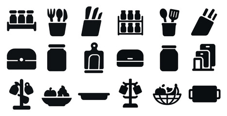 Poster - Kitchen utensils icons set – solid, filled, cooking and dining symbols