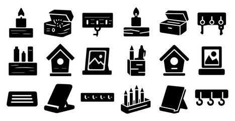 Poster - Home and office solid icons set – silhouette, filled, workspace and interior symbols