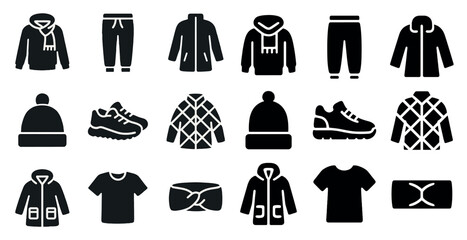 Poster - Winter clothing silhouette icons set – warm apparel, cozy, fashion symbols