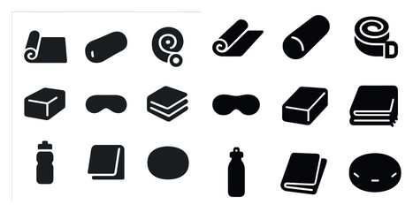 Poster - Travel and leisure solid icons set – silhouette, vacation, trip essentials