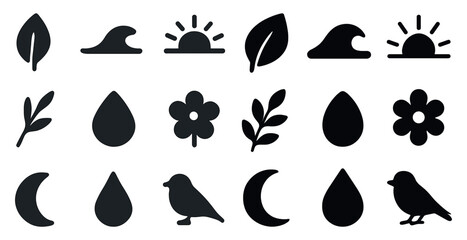 Poster - Nature and environment silhouette icons set – solid, filled, natural symbols