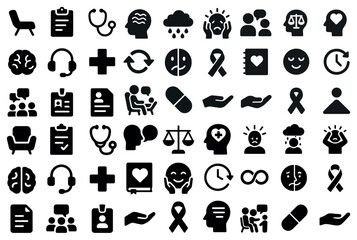 Poster - Healthcare and wellness icons set – solid, medical, health care symbols for professionals