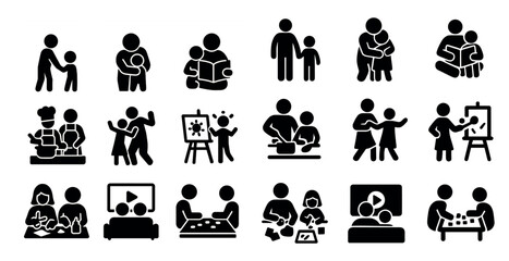 Poster - Family and parenting silhouette icons set – solid, filled, nurturing symbols